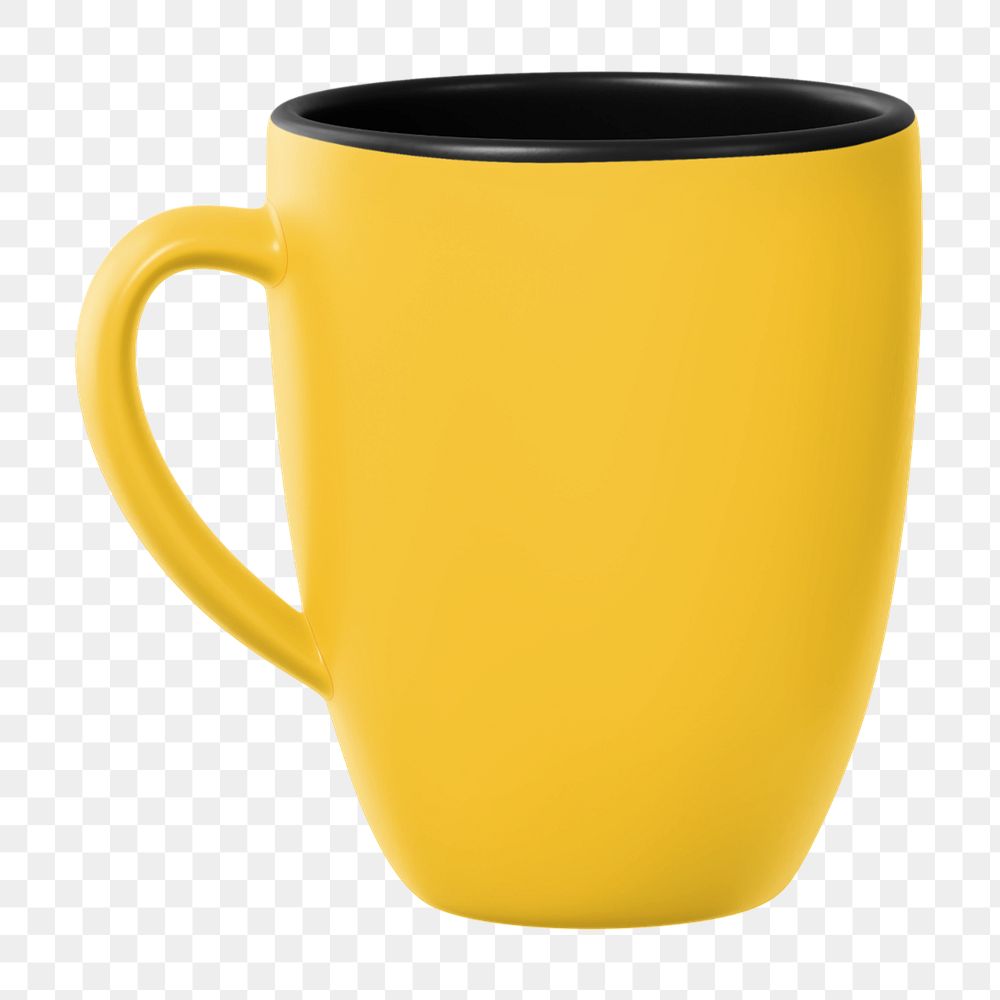 Coffee mug mockup, yellow ceramic design