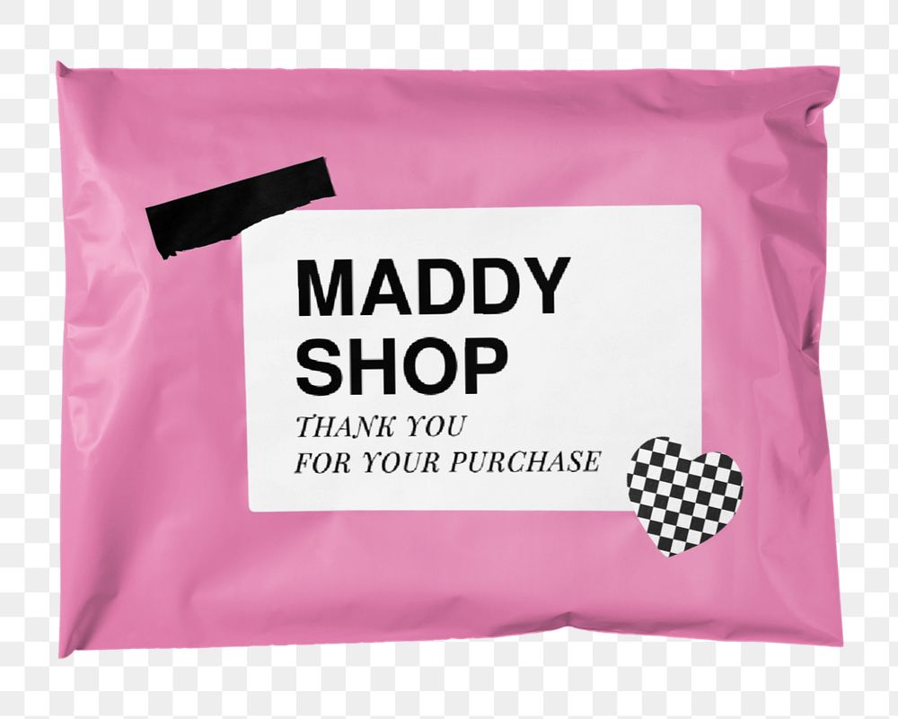 Label mockup, pink shipping bag