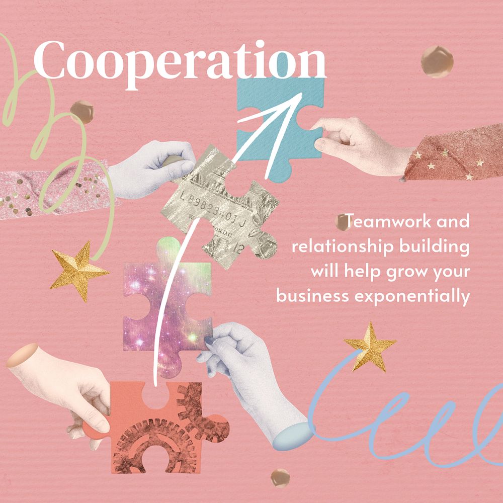 Business cooperation Instagram post template, teamwork aesthetic