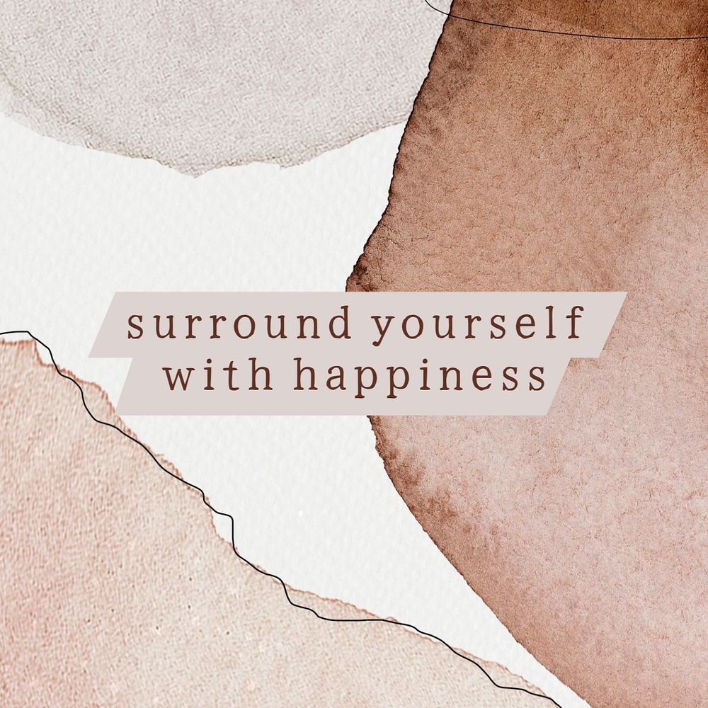 Happiness quote instagram post template, watercolor memphis, editable text