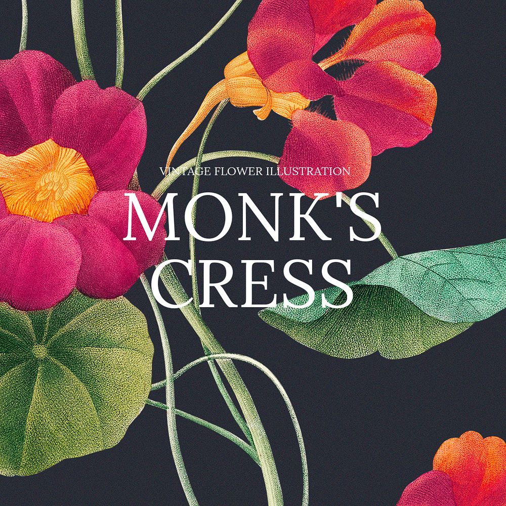 Monk's cress Instagram post template, vintage flower design