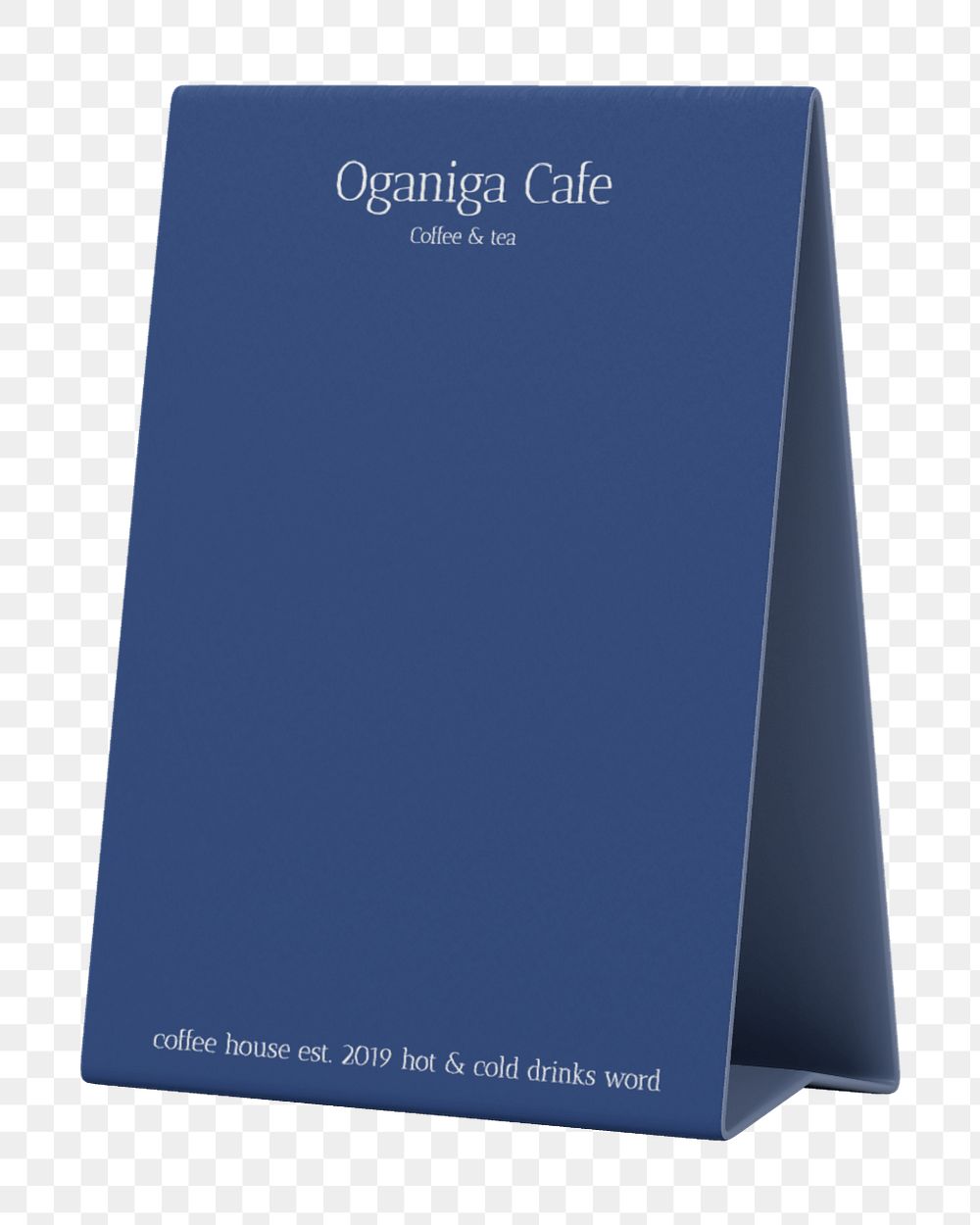 Table tent mockup, blue 3D rendering design 