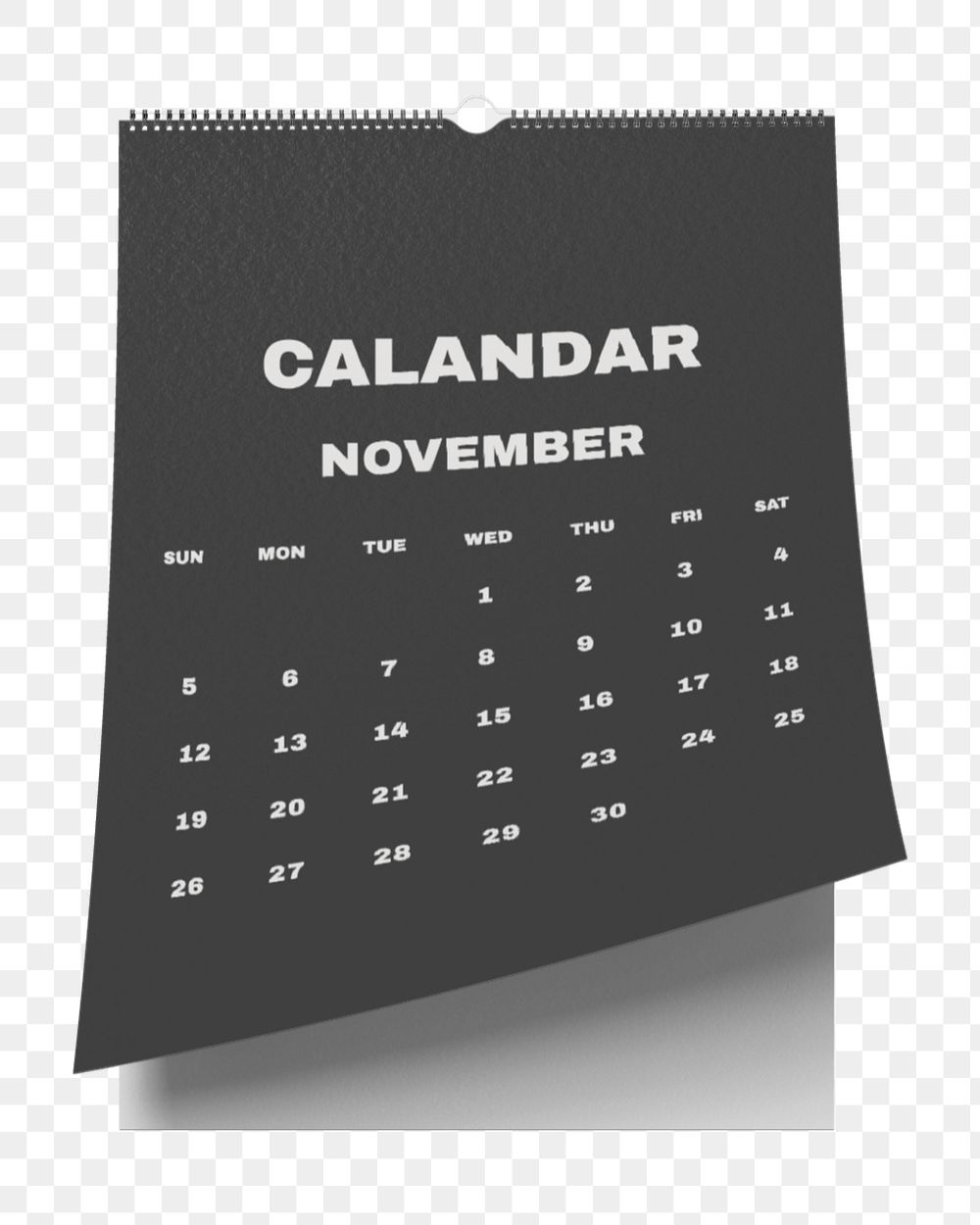 Wall calendar mockup, black 3D design 