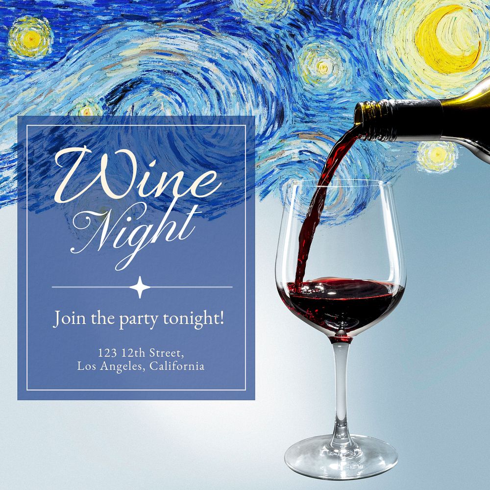 Starry Night Instagram post template, wine party ad, Van Gogh's famous painting remixed by rawpixel