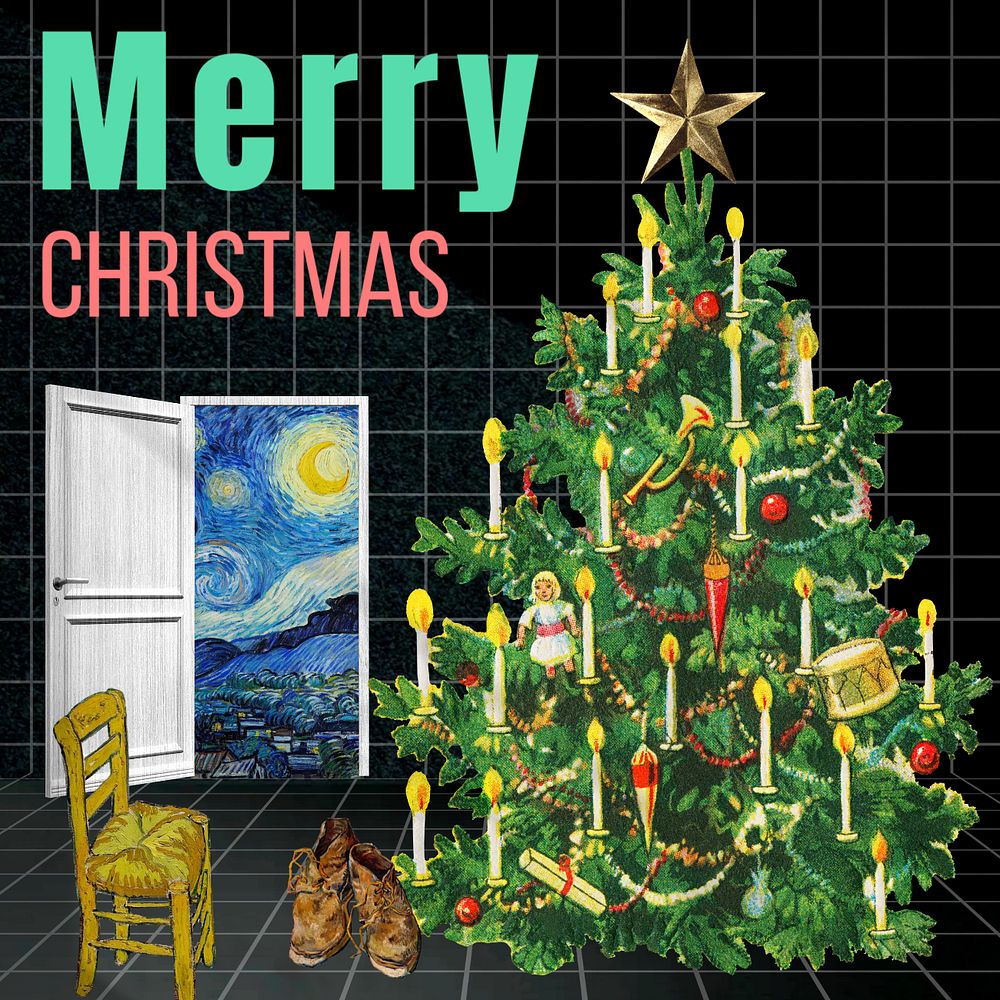 Merry Christmas Instagram post template, famous Van Gogh's illustrations, remixed by rawpixel.