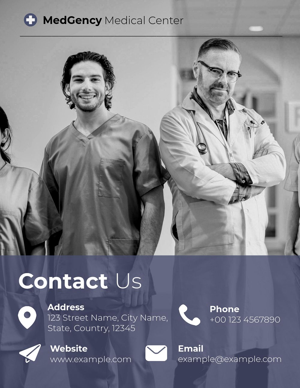 Hospital contact information flyer template, medical business