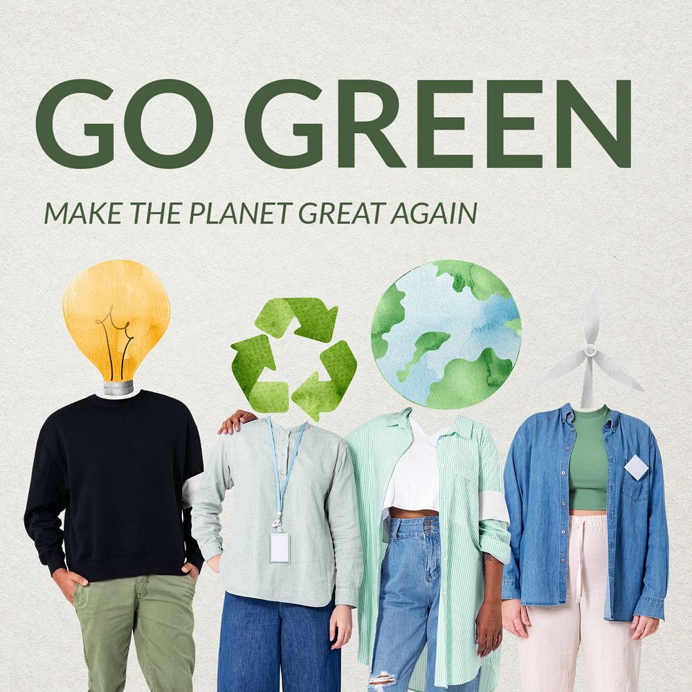 Go green Instagram post template, environment remixed media 