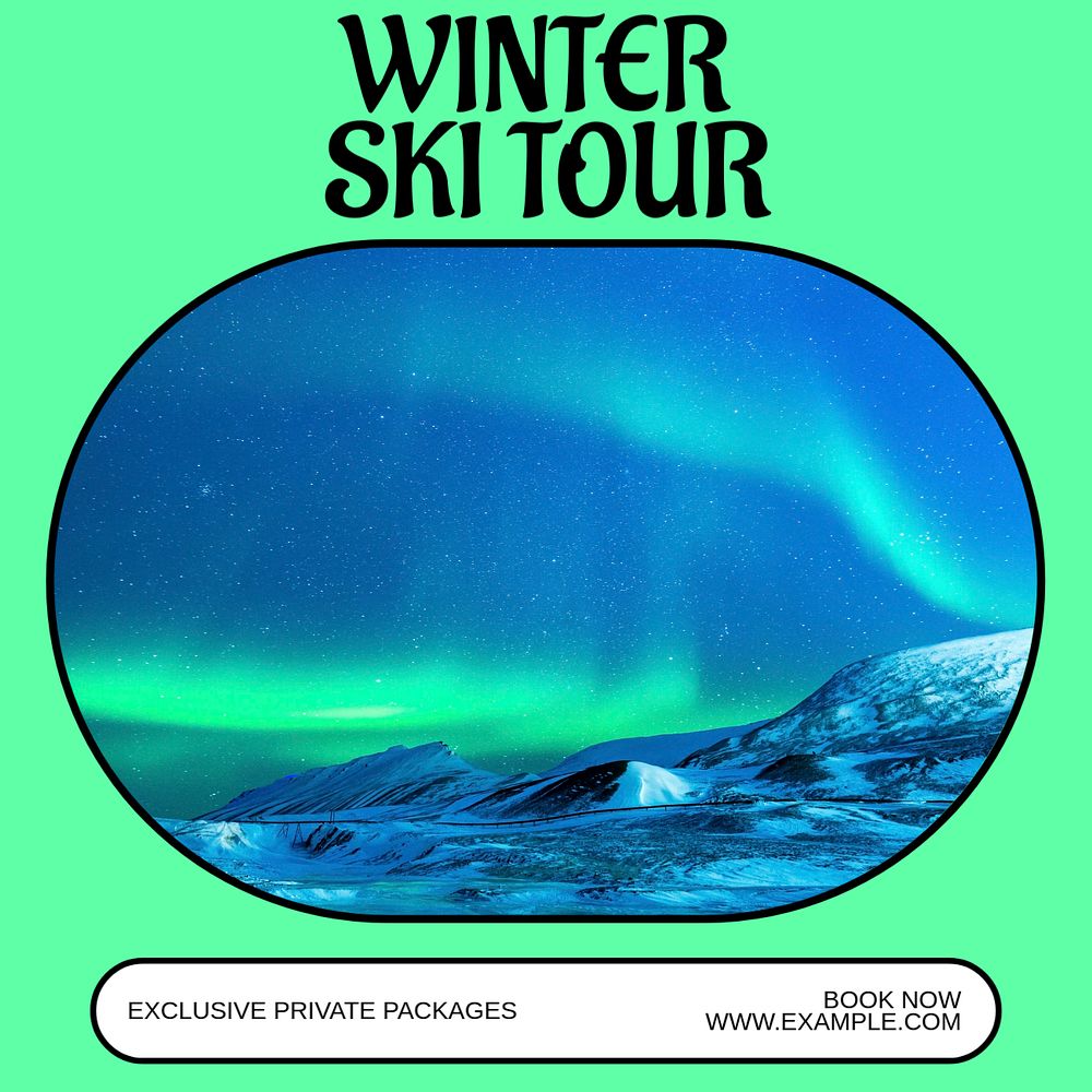 Winter ski tour post template, editable social media design