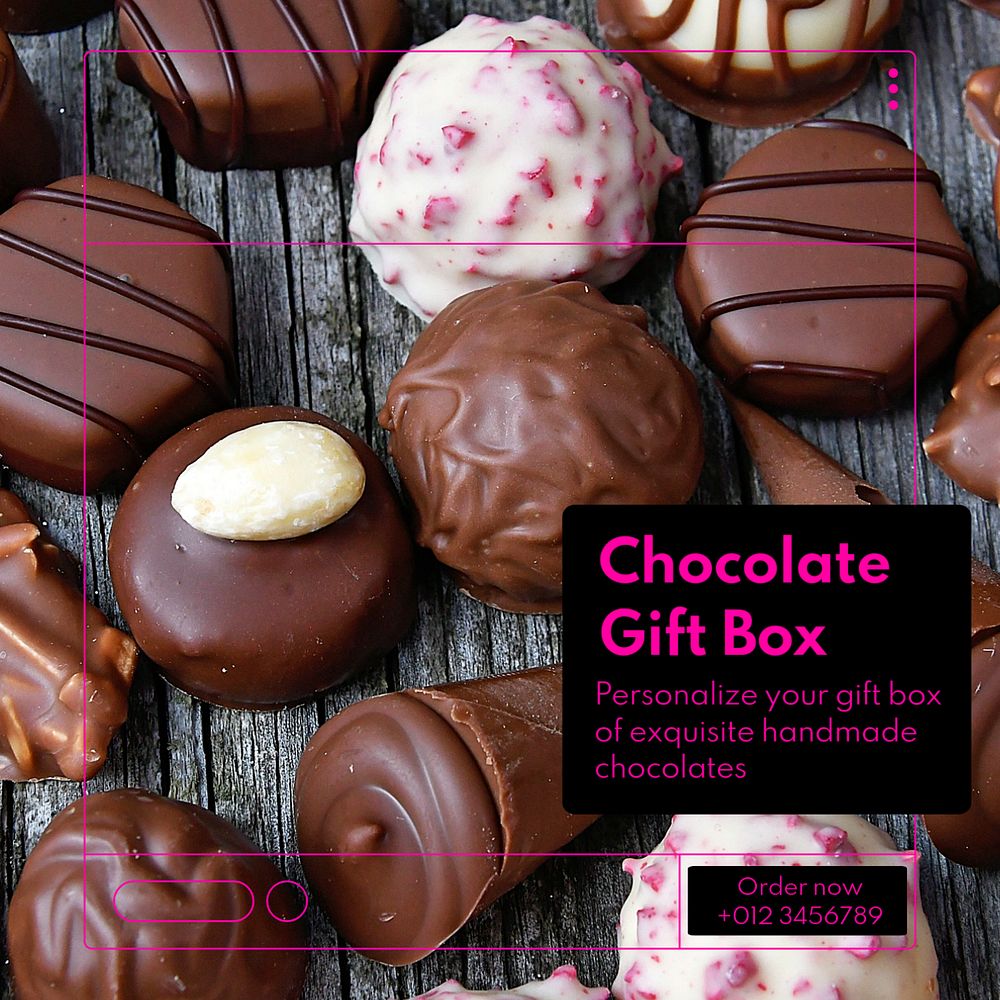 Chocolate gift box post template, editable social media design