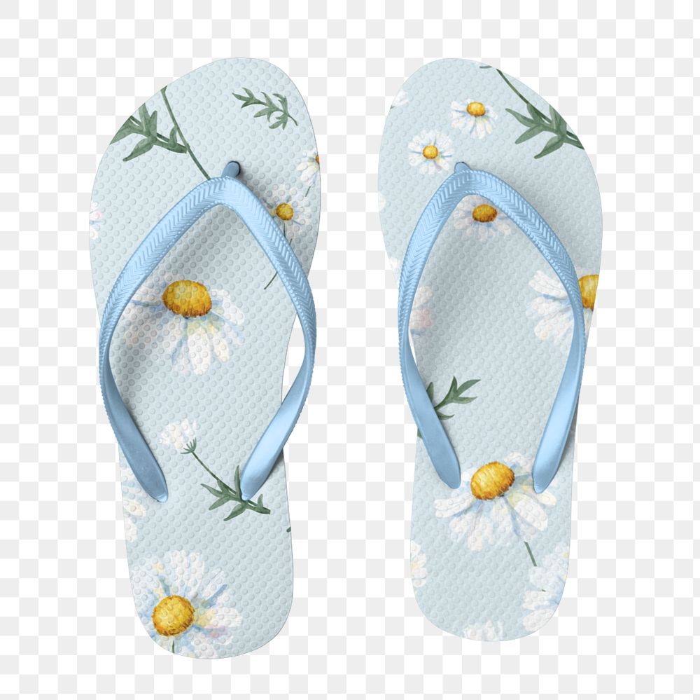 Flip-flops mockup png element, editable floral Summer footwear fashion design