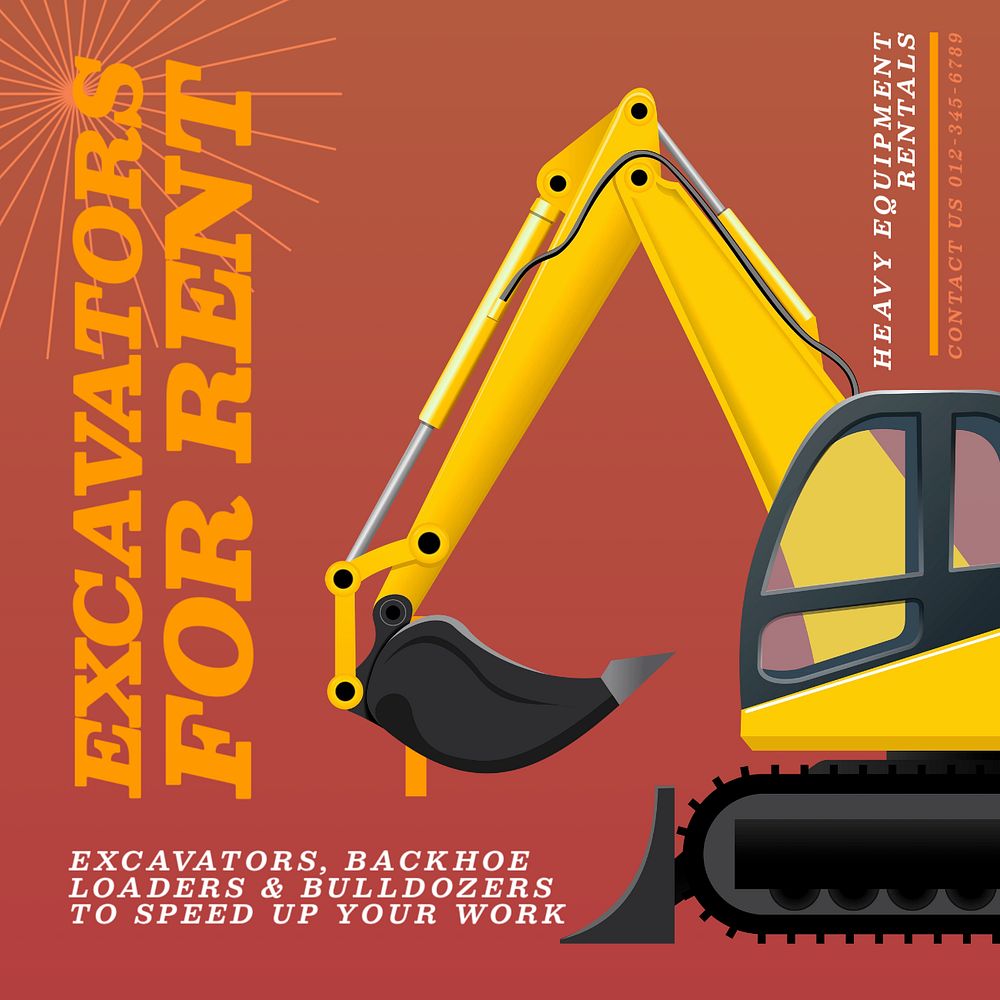 Excavator & heavy equipment Instagram post template, editable text