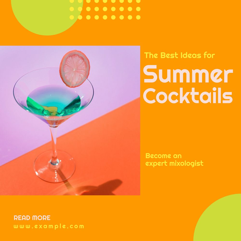 Summer cocktails Instagram post template, editable text