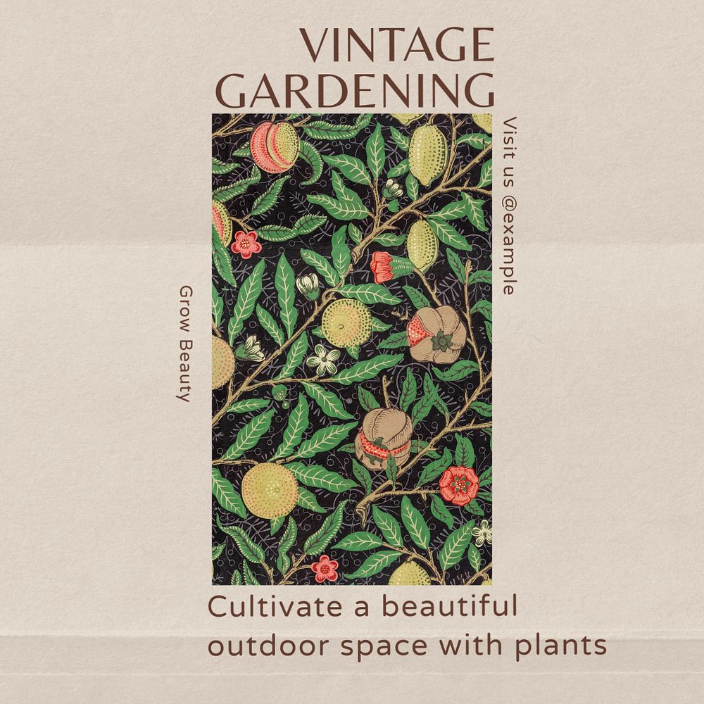 Vintage gardening Instagram post template, editable text