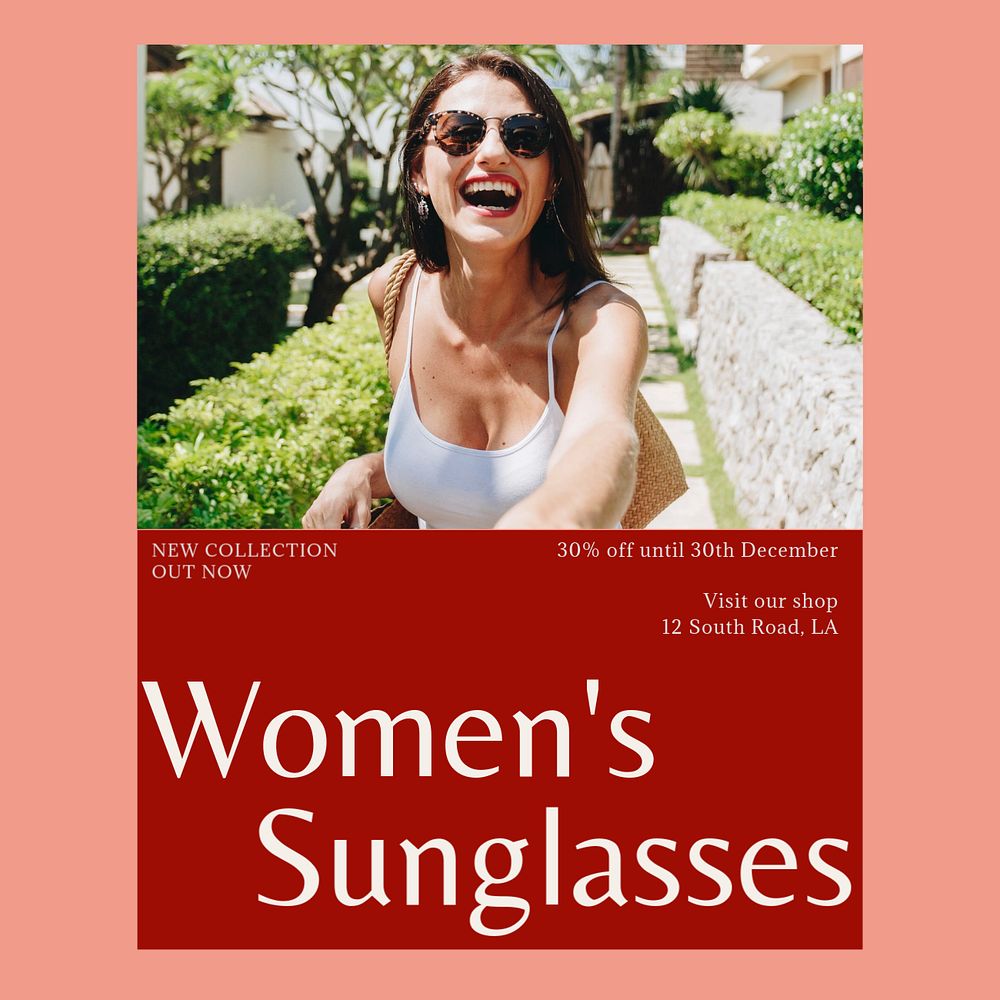 Women's sunglasses Instagram post template, editable social media design