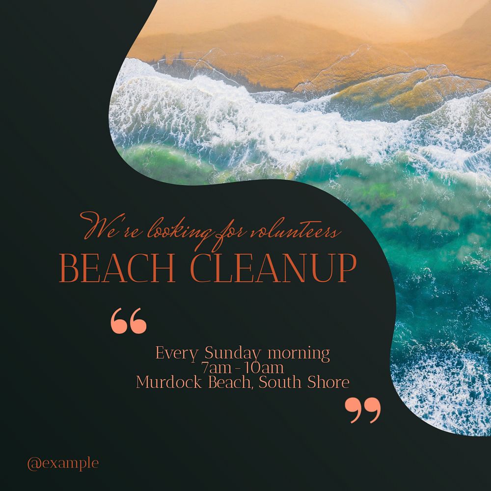 Beach cleanup Instagram post template, editable text