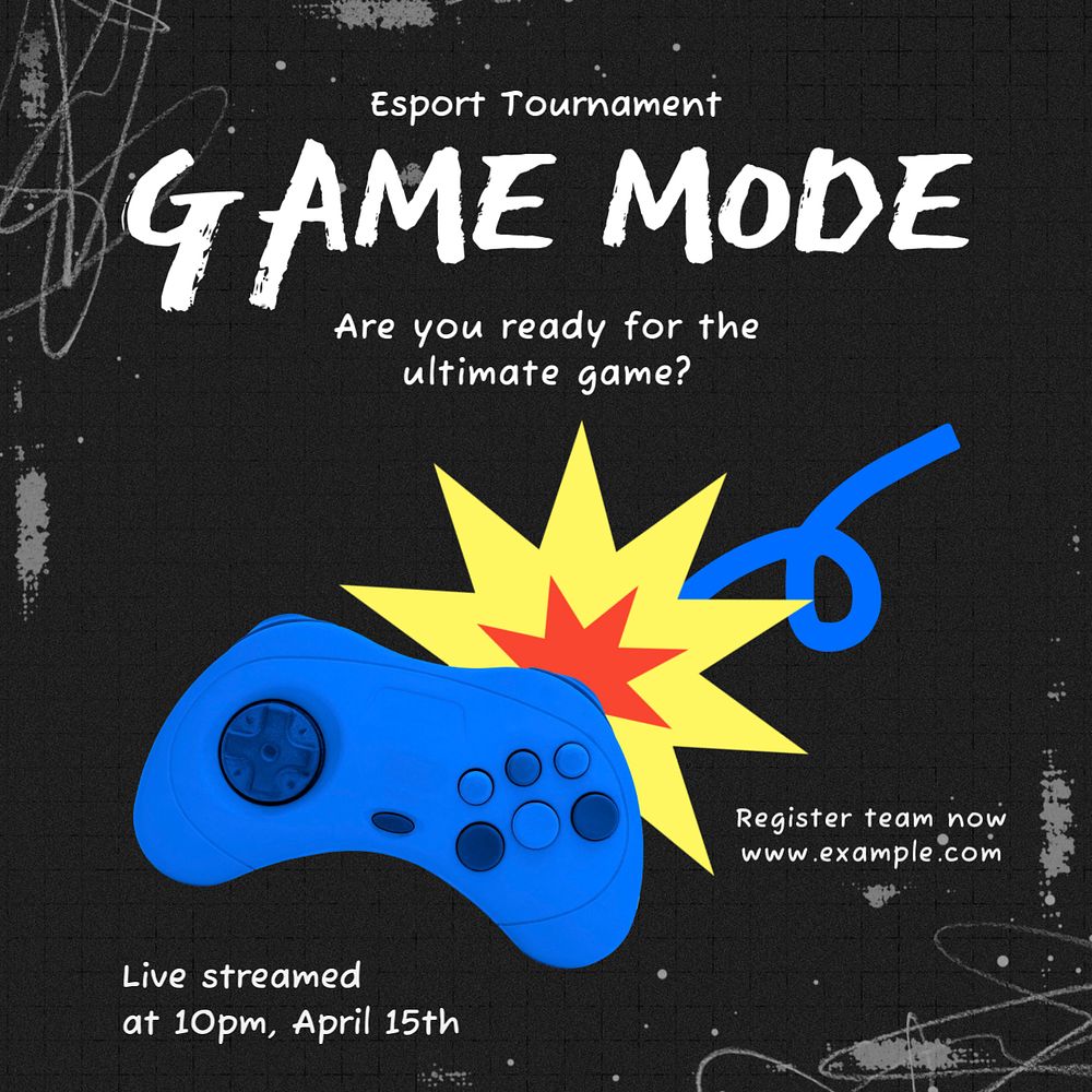 Game mode social post template, editable design for Instagram