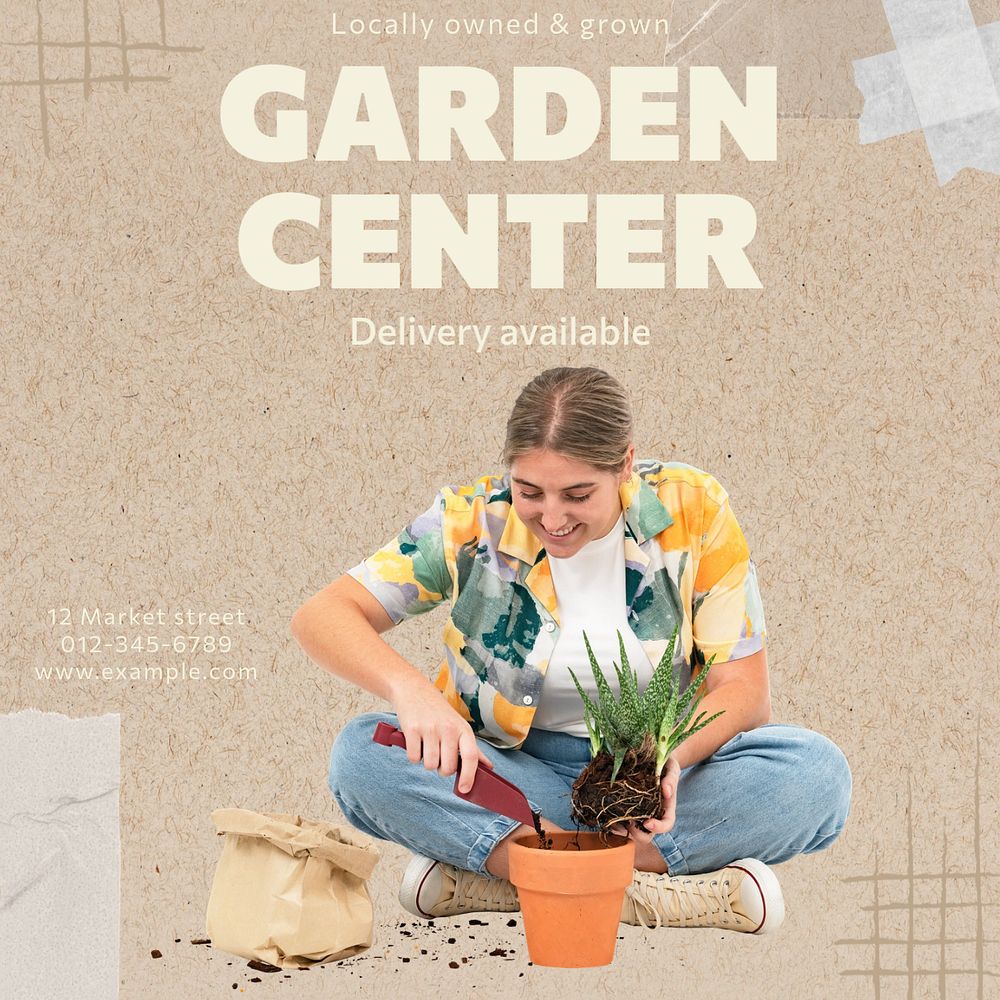 Garden center social post template, editable design for Instagram