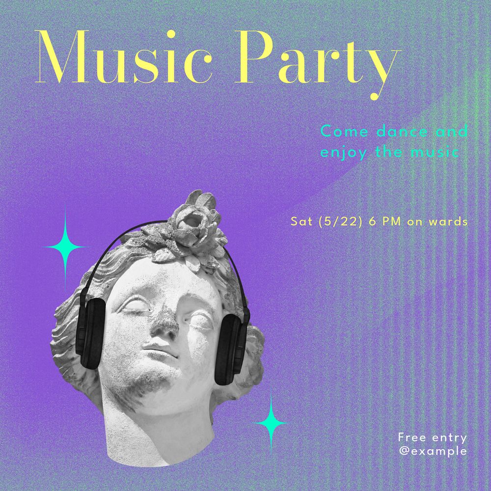 Music party Instagram post template, editable text