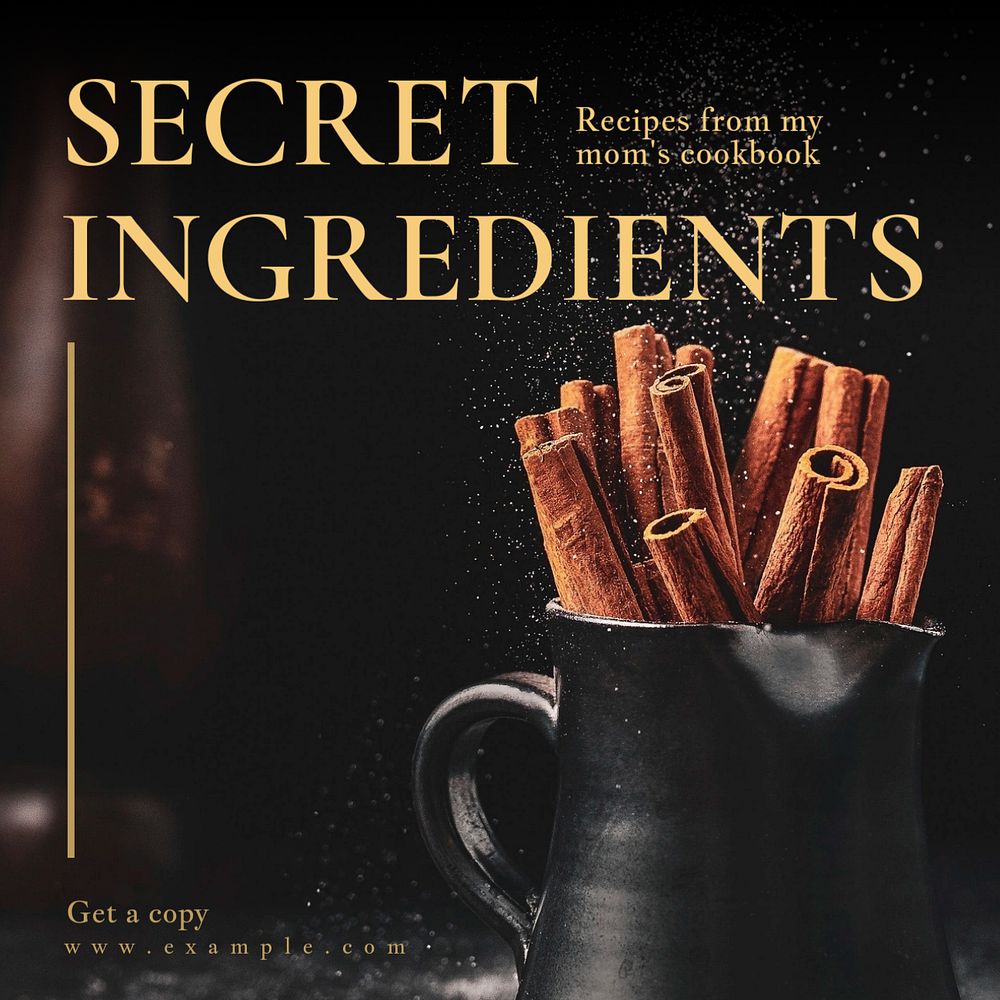 Secret ingredients cookbook Instagram post template, editable text