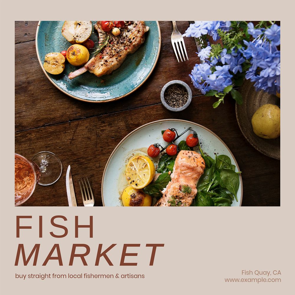 Fish market Instagram post template, editable social media design