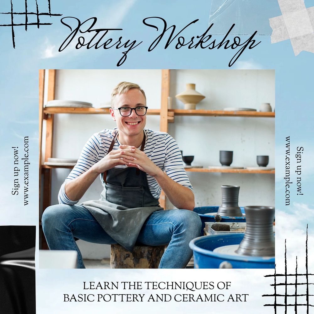 Pottery workshop Instagram post template, editable text