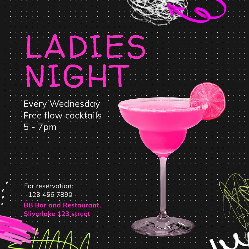 Ladies night Instagram post template, editable text