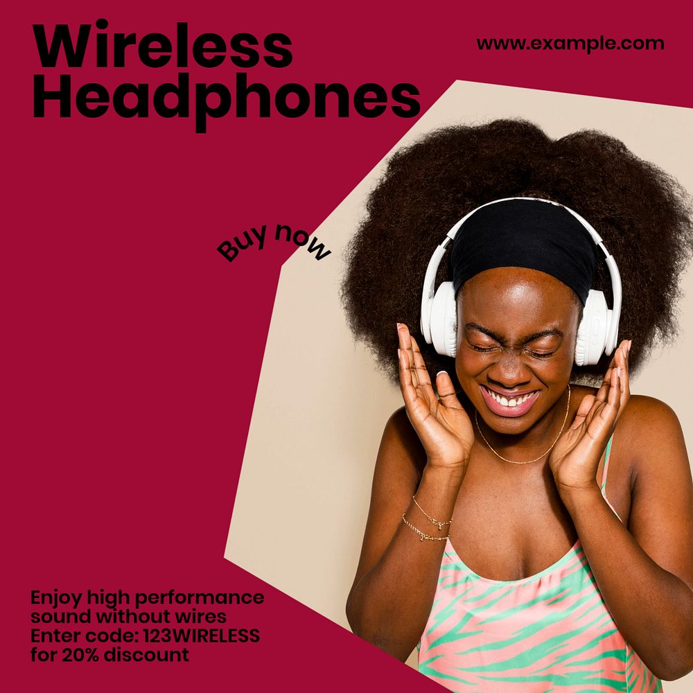 Wireless headphones Instagram post template, editable text