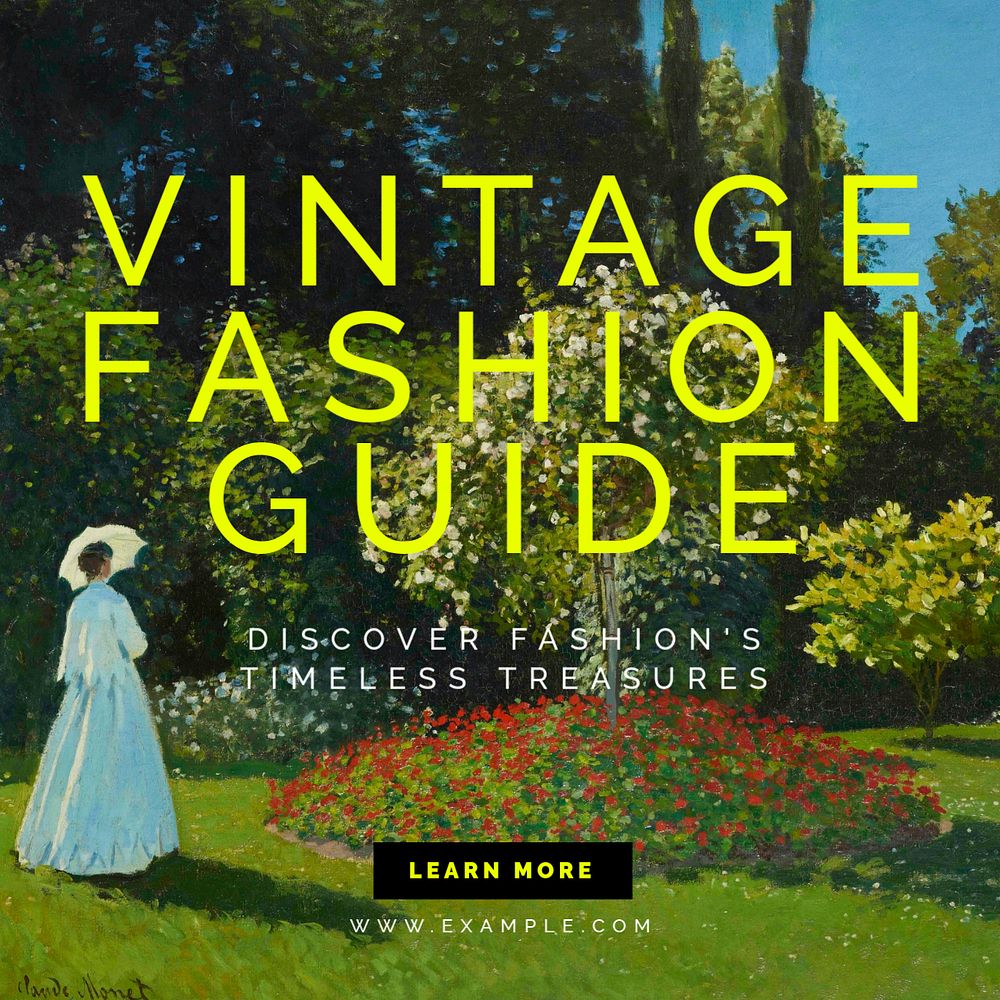 Vintage fashion guide Instagram post template, editable text