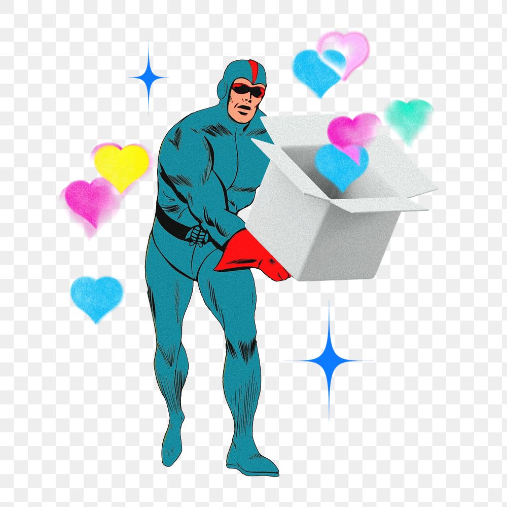 Superhero collecting hearts with a box, health remix