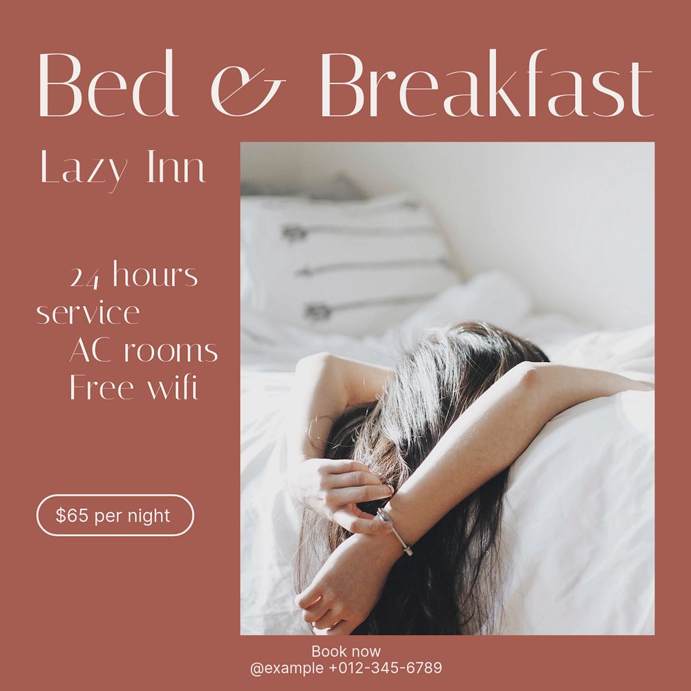 Bed & Breakfast Instagram post template, editable social media design