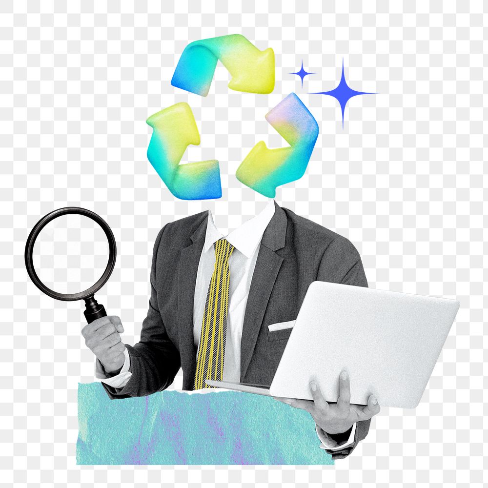 CSR png element, editable recycle-head businessman conservation collage remix