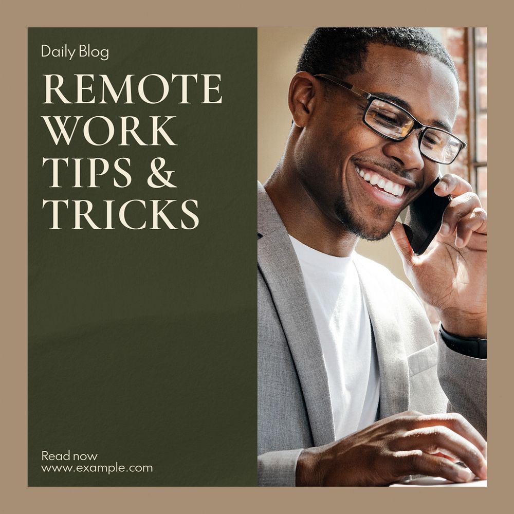 Remote work tips post template, editable social media design