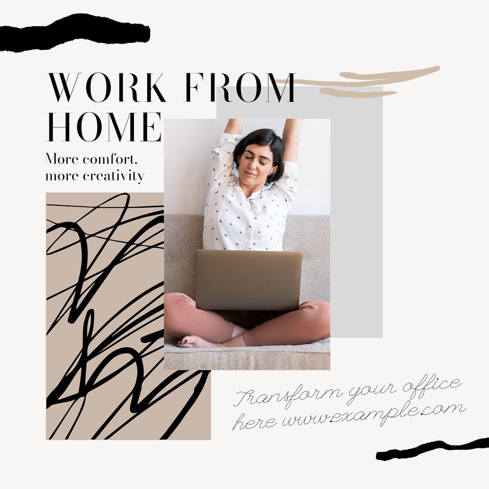 Work from home Instagram post template, editable social media design