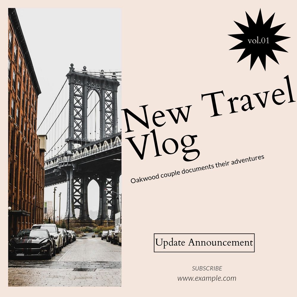 New travel vlog Instagram post template, editable social media design