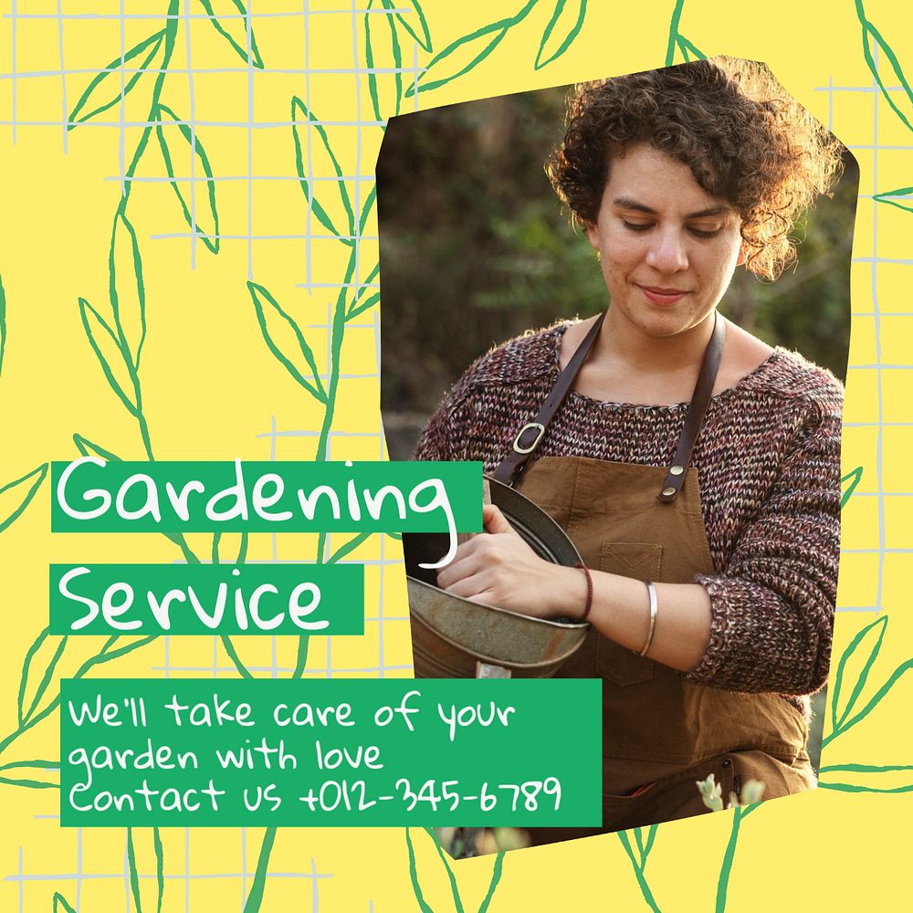 Gardening service Instagram post template, editable design