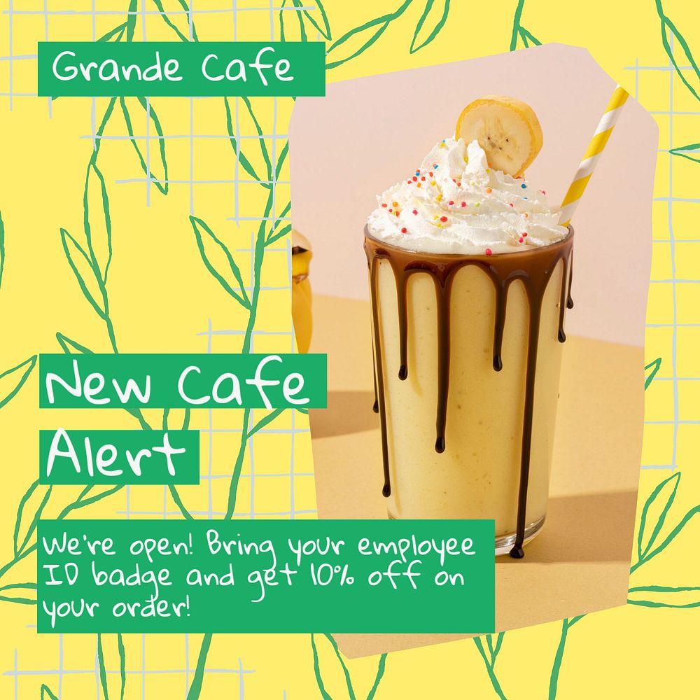 New cafe Instagram post template, editable design