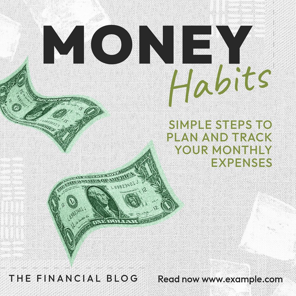 Money habits Instagram post template, editable text