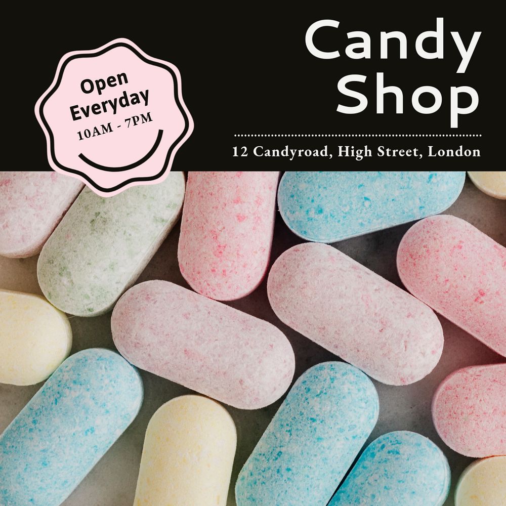 Candy shop Instagram post template, editable design