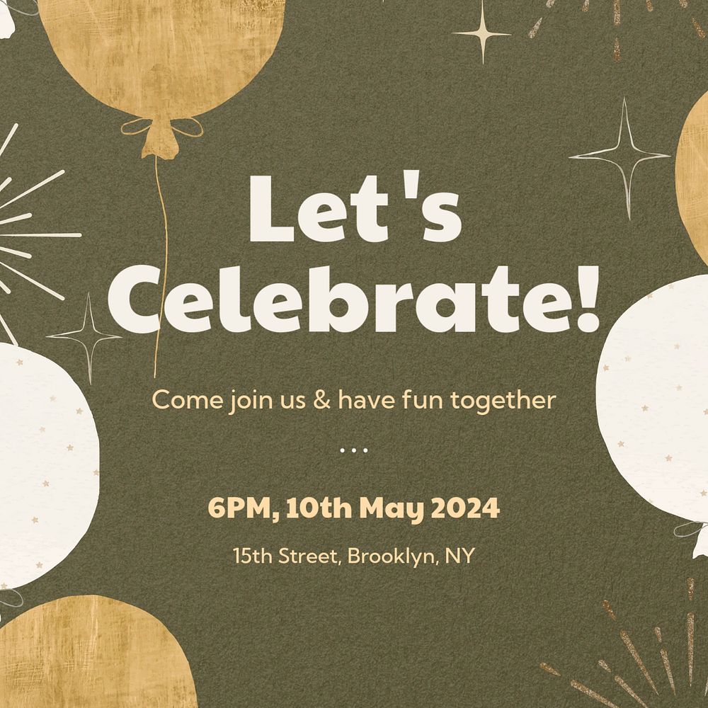 Let's celebrate! Instagram post template, editable text