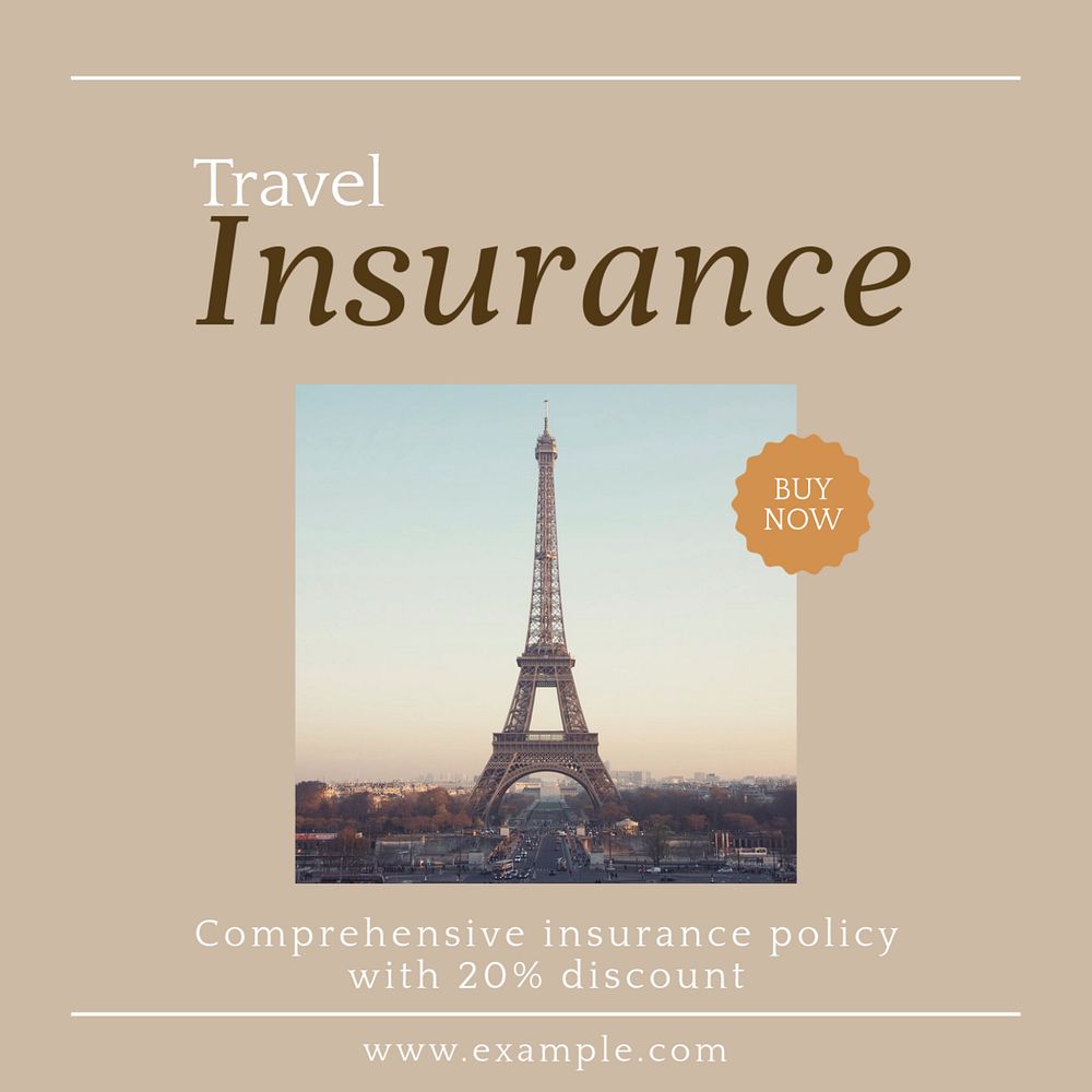 Travel insurance Instagram post template, editable design