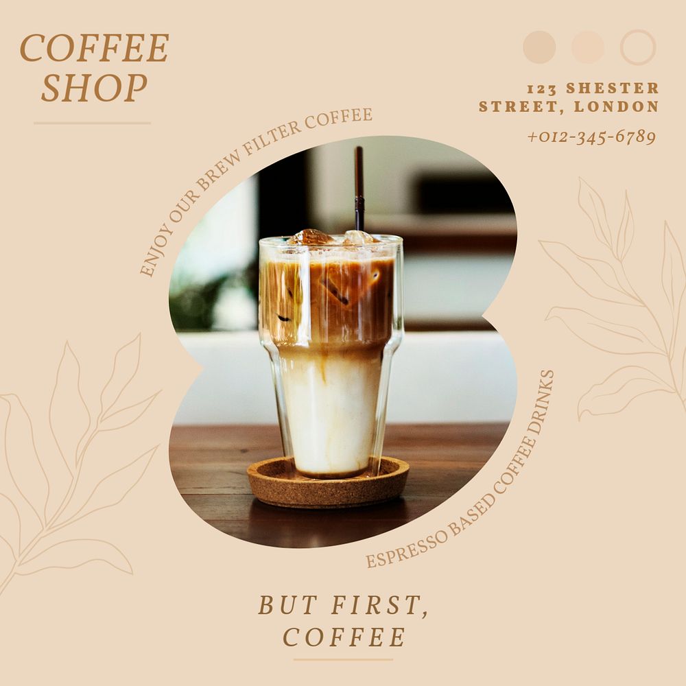 Coffee shop Instagram post template, editable text