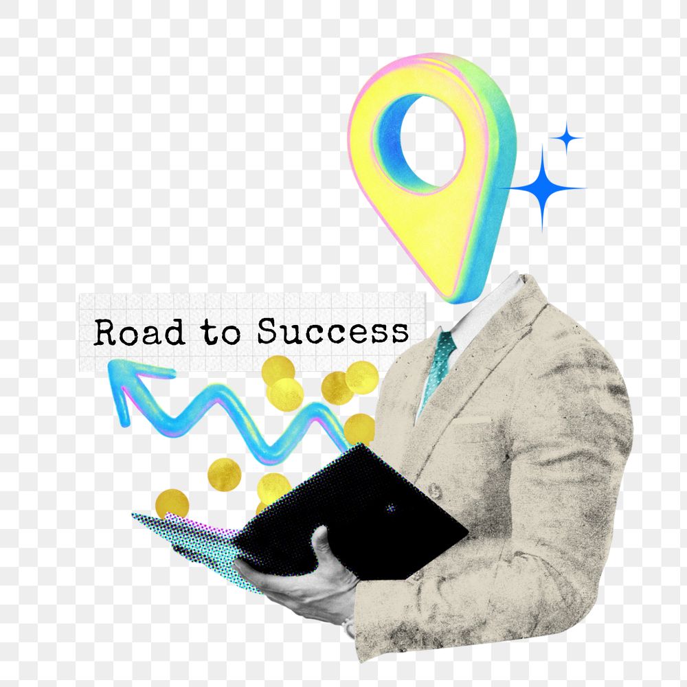 Business plan png element, editable road to success word collage remix