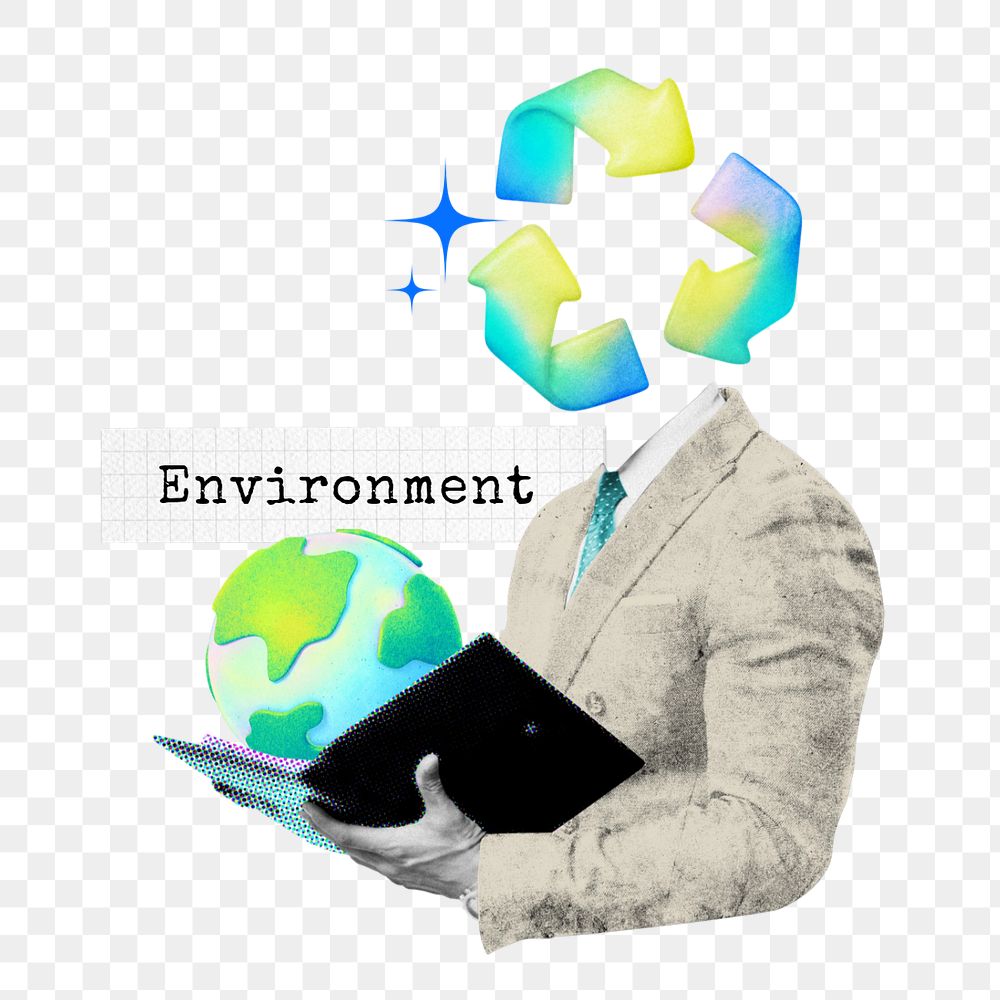 Editable environment word png element, gradient collage remix