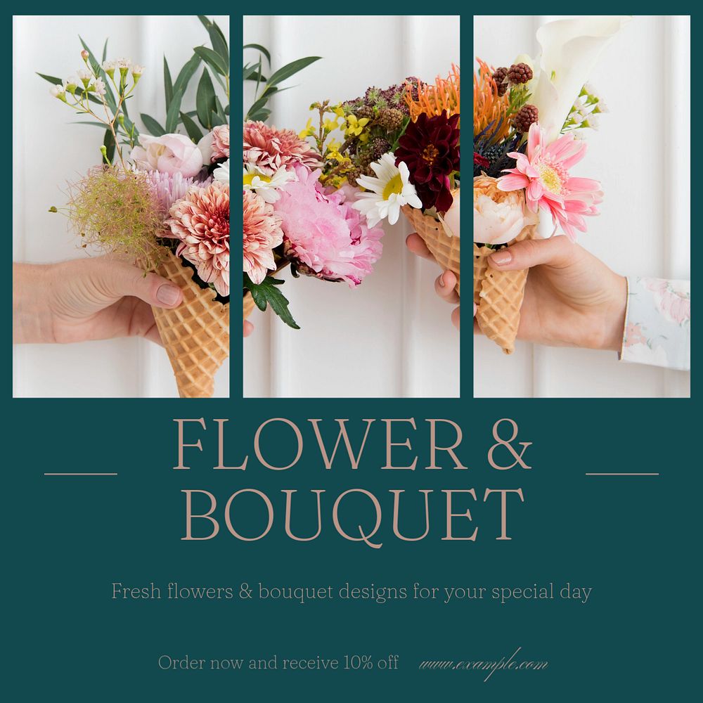 Flower & bouquet Instagram post template, editable social media design