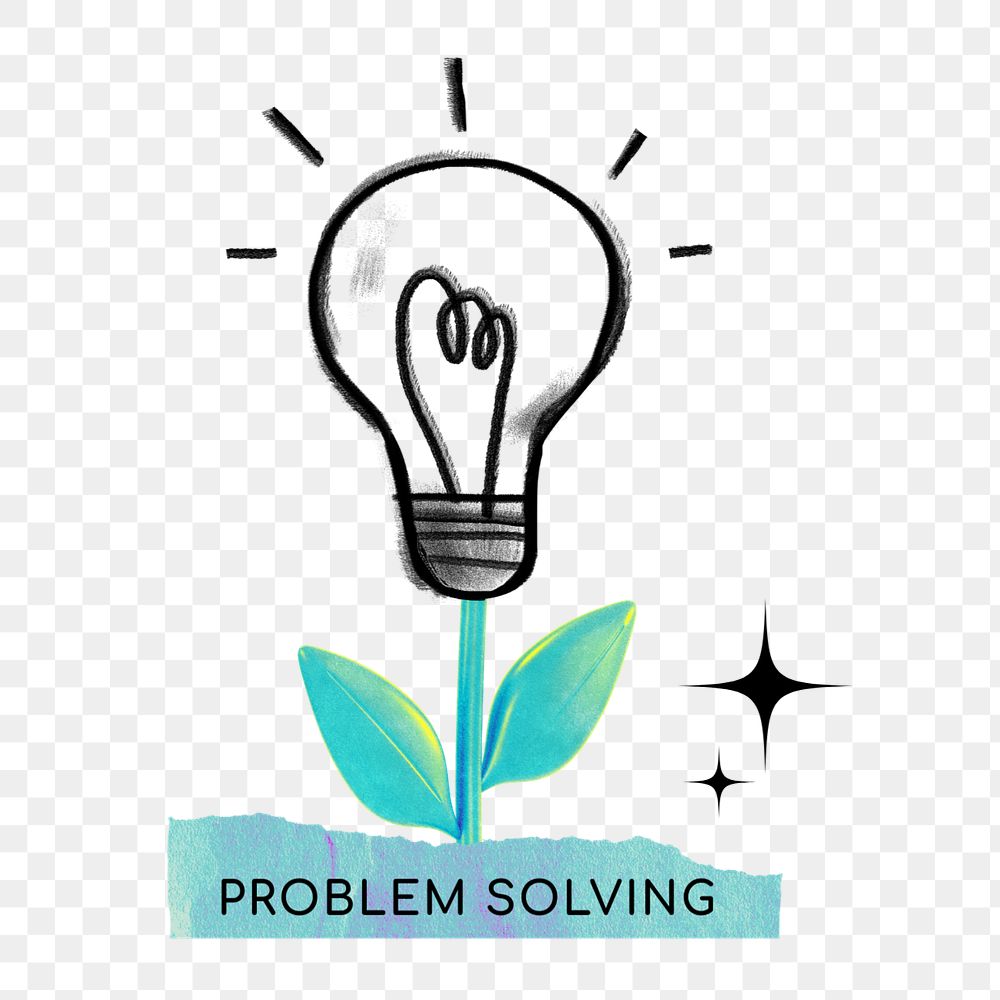 Problem-solving word png element, editable light bulb plant collage remix