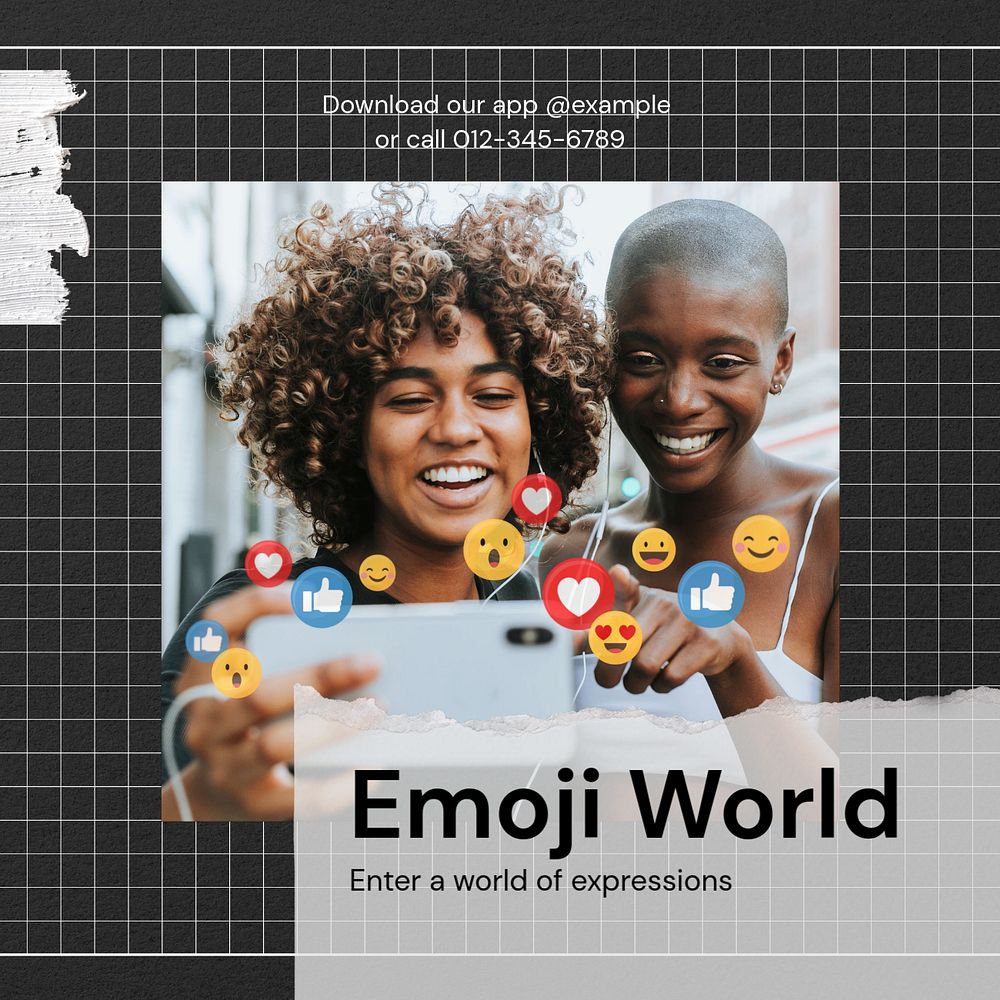 Emoji world Instagram post template, editable text