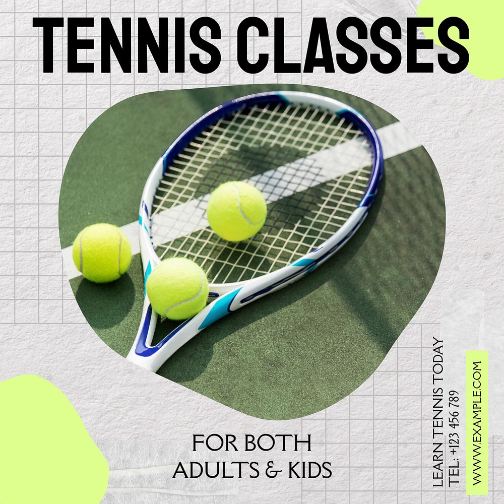 Tennis class Instagram post template, editable text