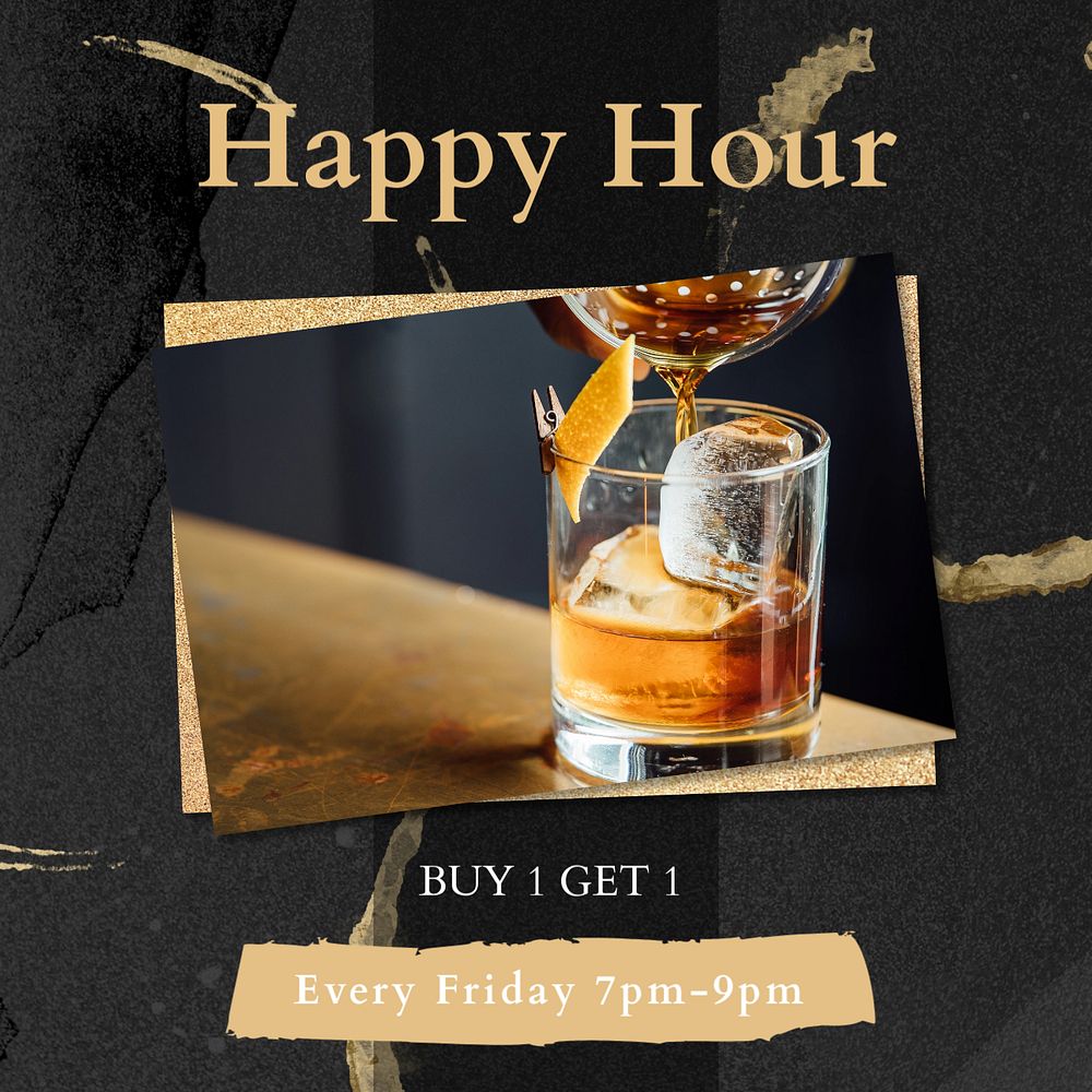 Happy hour Instagram post template, editable text