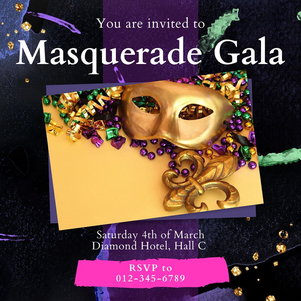 Masquerade Gala Instagram post template, editable text