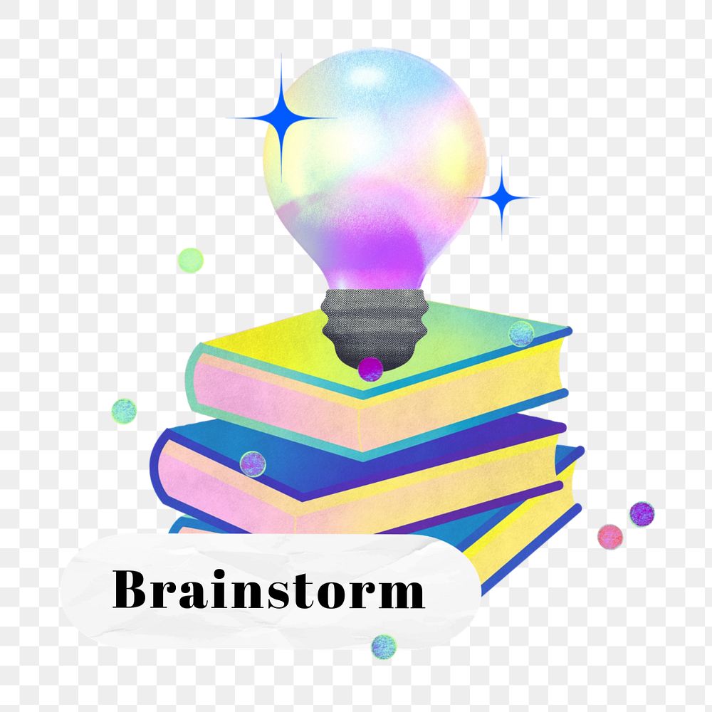 Brainstorm word png element, editable stack of books collage remix